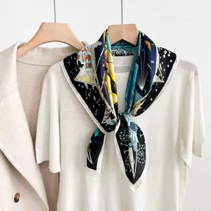 Silk scarf 70x70cm luxury design starry sky nautical pattern women elegant neckerchief