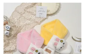 Kids plush winter warm neck scarf cute cartoon rabbit design soft cozy colorblock