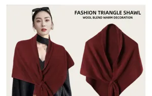 Gedetailleerd overzicht van de wollen driehoekssjaal voor dames, stijlvolle warme halsdoek.