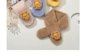 Écharpe croisée en peluche pour enfants tour de cou chaud d'hiver mignon lion dessin animé