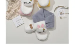 Kids plush cross neck warmer, cute cartoon rabbit winter scarf, soft warm baby neck gaiter.