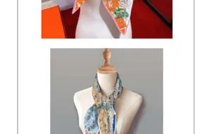 Elegant printed twill silk scarf detail, stylish women neckerchief for autumn season.