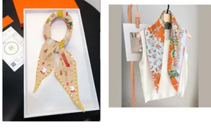 Women's luxury silk twill rhombus scarf elegant printed neckerchief versatile shawl.