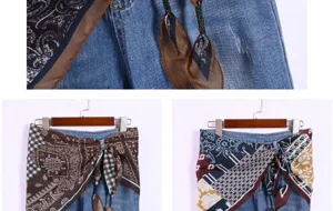 Γυναικείο paisley bandana δετό τζιν παντελόνι μέσης αξεσουάρ κομψή στρωτή μόδα στυλ