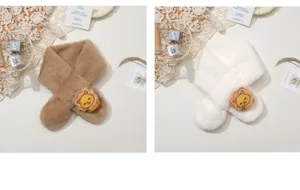 Écharpe croisée en fausse fourrure pour enfants lion mignon hiver chaud cache-cou