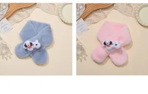 Cute plush sausage dog children scarf detail, warm winter toddler neck warmer accessory.