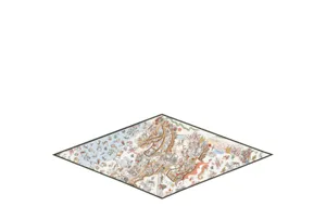 Elegant silk diamond scarf featuring intricate equestrian print and luxury design style.