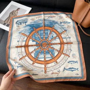 Fashion nautical theme silk scarf 70cm square wrap elegant neckerchief for women spring