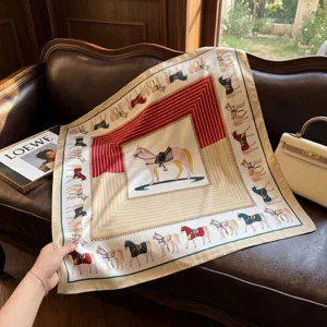 Eleganter quadratischer Seidenschal mit Reiterpferde Druck stilvolles Halstuch