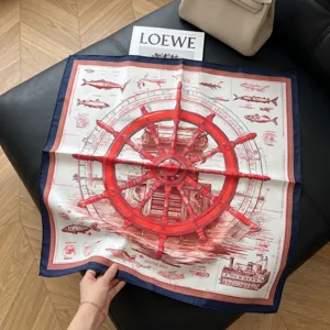 Luxury nautical wheel print silk square scarf, 70cm elegant women's fashion neckerchief shawl.