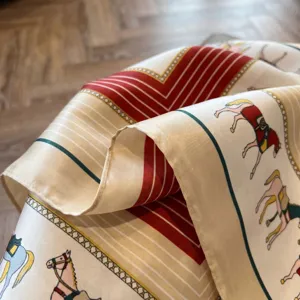 Seidenquadrattuch mit elegantem Pferde-Equestrian-Druck, vintage 70cm Mode Halstuch Schal.