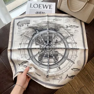 Classic nautical ship wheel print silk square scarf, 70cm stylish sun protection neck wrap.