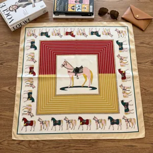 Schickes 70cm Seidentuch mit Pferd-Print für Damen, elegante modische quadratische Halstuch.