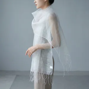 Elegant silk blend women scarf long fringe sheer shawl lightweight versatile fashion wrap