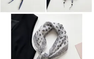 Bohemian vintage floral small silk scarf with pearl beads, elegant neckerchief accessory.