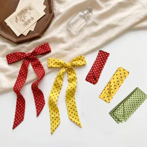 Women Fashion Polka Dot Long Skinny Scarf Elegant Satin Feel Neck Scarf Hair Bow Ribbon Bag Decoration Accessory