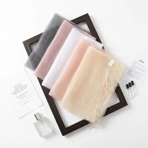 Elegant silk blend long scarf with tassels, versatile multi-color chic shawl for women.