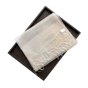 Elegant sheer silk blend fringe scarf for women, lightweight long shawl for autumn and spring.