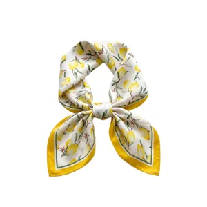 Women imitation silk square scarf 70cm lemon floral print elegant summer neckerchief fashion