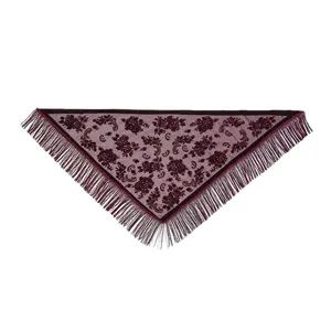 Scialle triangolare floreale in velluto da donna con eleganti finiture con frange.
