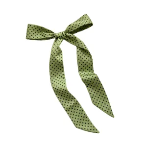 Green polka dot long silk scarf hair band elegant women bow neckerchief decorative accessory