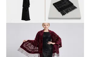 Scialle con frange in velluto jacquard da donna stile boho lunga elegante mantella dettagli.