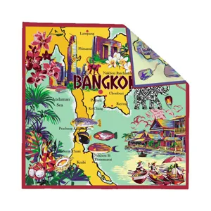 Foulard carre imprime carte Bangkok Thailande femme luxe design mode chale serge 90cm