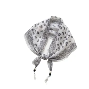 Bohemian vintage floral silk scarf, elegant neck handkerchief and stylish headwear accessory.