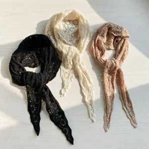 Bufanda de encaje estilo francés cinta calada pañuelo de cuello dulce versátil vista detallada