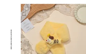 Children plush scarf cute dachshund design winter warm soft yellow neckerchief kids detail
