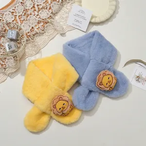 Écharpe Croisée Fausse Fourrure Enfant Hiver Chaud Peluche Mignon Lion Tour De Cou Bébé