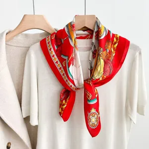 Luxury silk square scarf 70cm mulberry silk vintage red neckerchief women fashion accessory