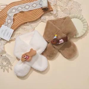 Kids plush winter scarf cute dachshund puppy cross warm neckerchief baby soft neck warmer