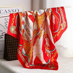 Red silk square scarf luxury equestrian design elegant womens neckerchief premium accessory