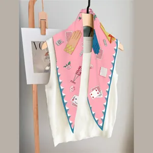 Women Fashion Satin Scarf Diamond Shaped Geometric Printed Neck Scarf Elegant Vintage Shawl For Daily Commute And Party