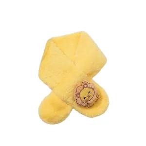 Écharpe croisée en peluche hiver enfants jaune mignon dessin animé lion chaud cou