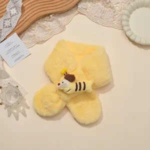 Kids winter plush cross scarf with cute dachshund doll, warm fluffy baby neck warmer scarf.