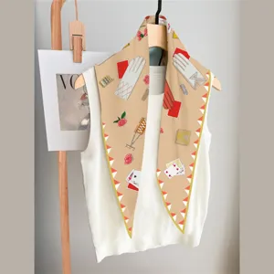 Silk twill rhombus scarf featuring vintage poker cards and gloves print for women autumn style.