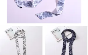 Elegante foulard in seta sottile con stampa paisley, nastro versatile ideale per borsa e collo.