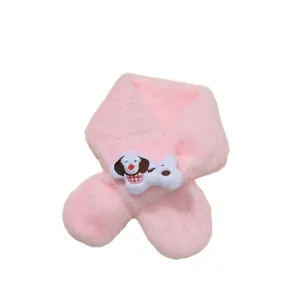 Kids winter pink plush cross scarf cute cartoon puppy design soft warm neck warmer for babies
