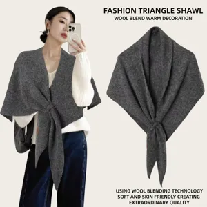 Vrouwen winter wol mix driehoek sjaal, stijlvol donkergrijs warme nek wikkel doek kleding.