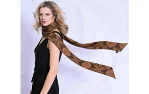Chic sciarpa in seta stretta stile coreano per donna con stampa retro, nastro per borsa.