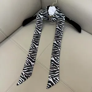Black and white zebra print skinny twilly scarf, versatile lightweight neckerchief