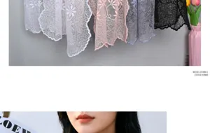 Detailed view of women's floral embroidered lace scarf showing delicate texture and color options.