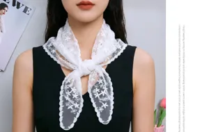 White lace triangle scarf floral embroidered kerchief women spring fashion neckerchief chic wrap