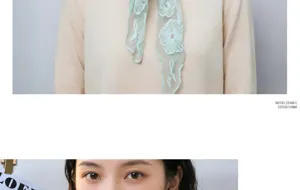 Foulard triangulaire en dentelle française vert clair brodé de fleurs accessoire de mode.