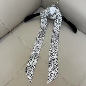 Black and white leopard print skinny scarf elegant long neck accessory spring style