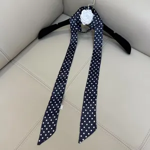Black and white polka dot skinny scarf twilly elegant neckerchief for women spring and autumn