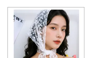 Spring summer white lace triangle scarf korean style head wrap versatile hair accessory detail