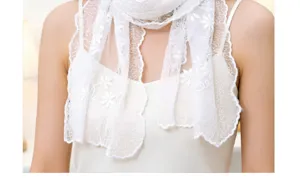 White floral lace decorative collar scarf, delicate embroidery detail for women fashion.
